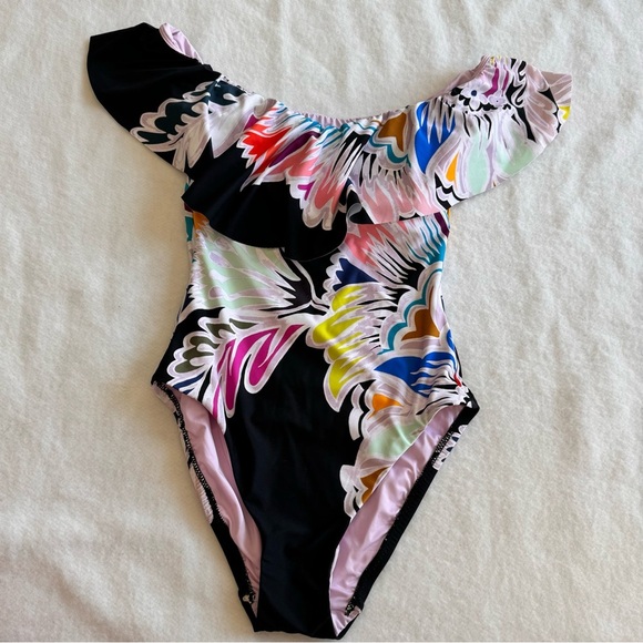 Trina Turk Women's Off-The-Shoulder Ruffle Bandeau One Piece Swimsuit Size 0 - Picture 7 of 10